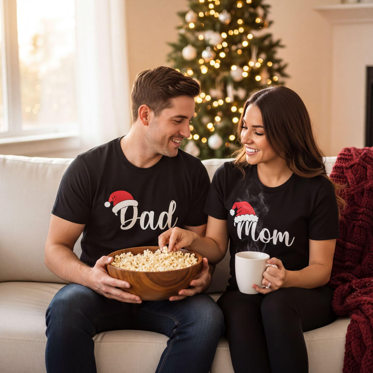 Custom Family Christmas Shirt, Santa XMAS Matching Tee, Dada & Mama Holiday Hoodie