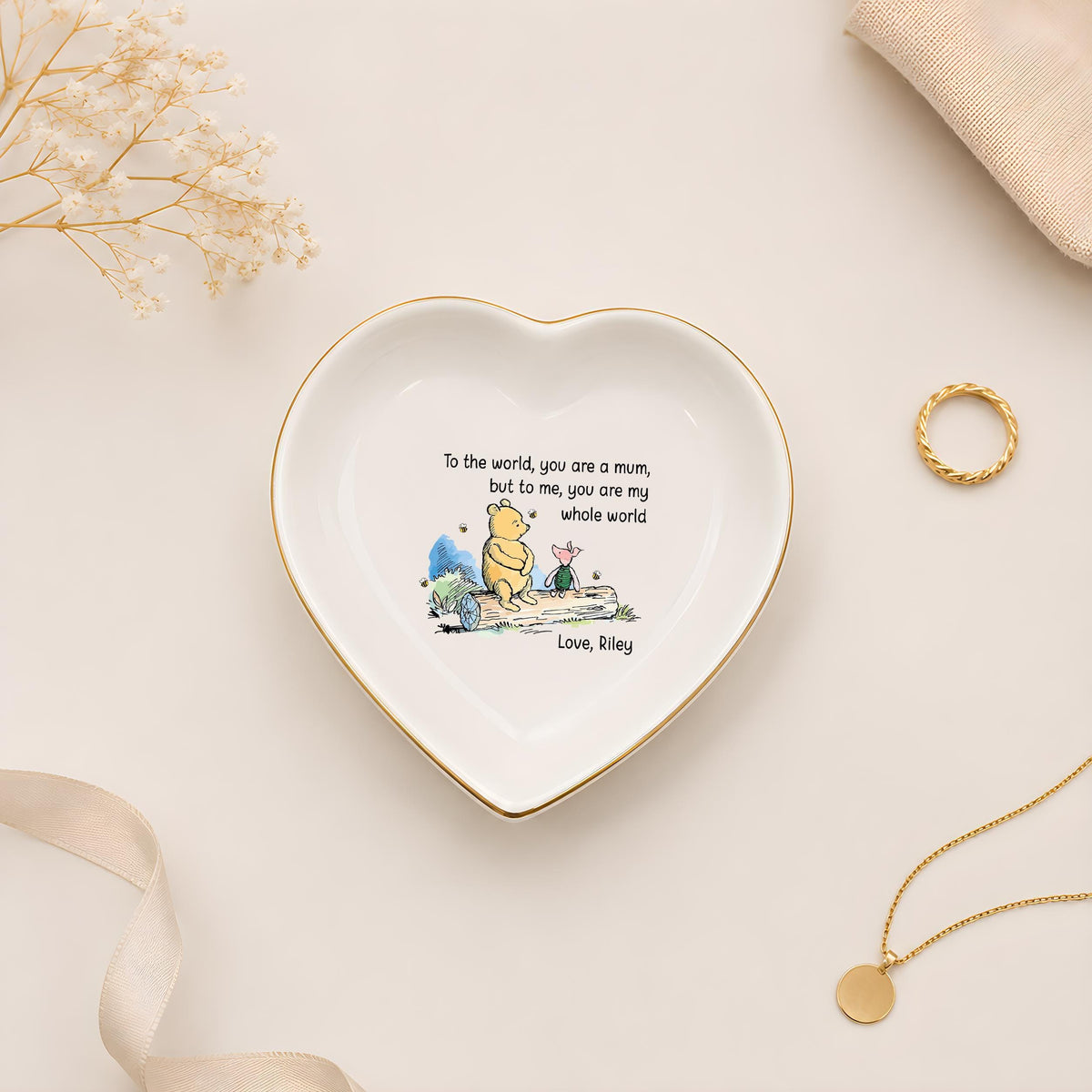 Custom Name Sentimental Quote Bear Ceramic Trinket Tray
