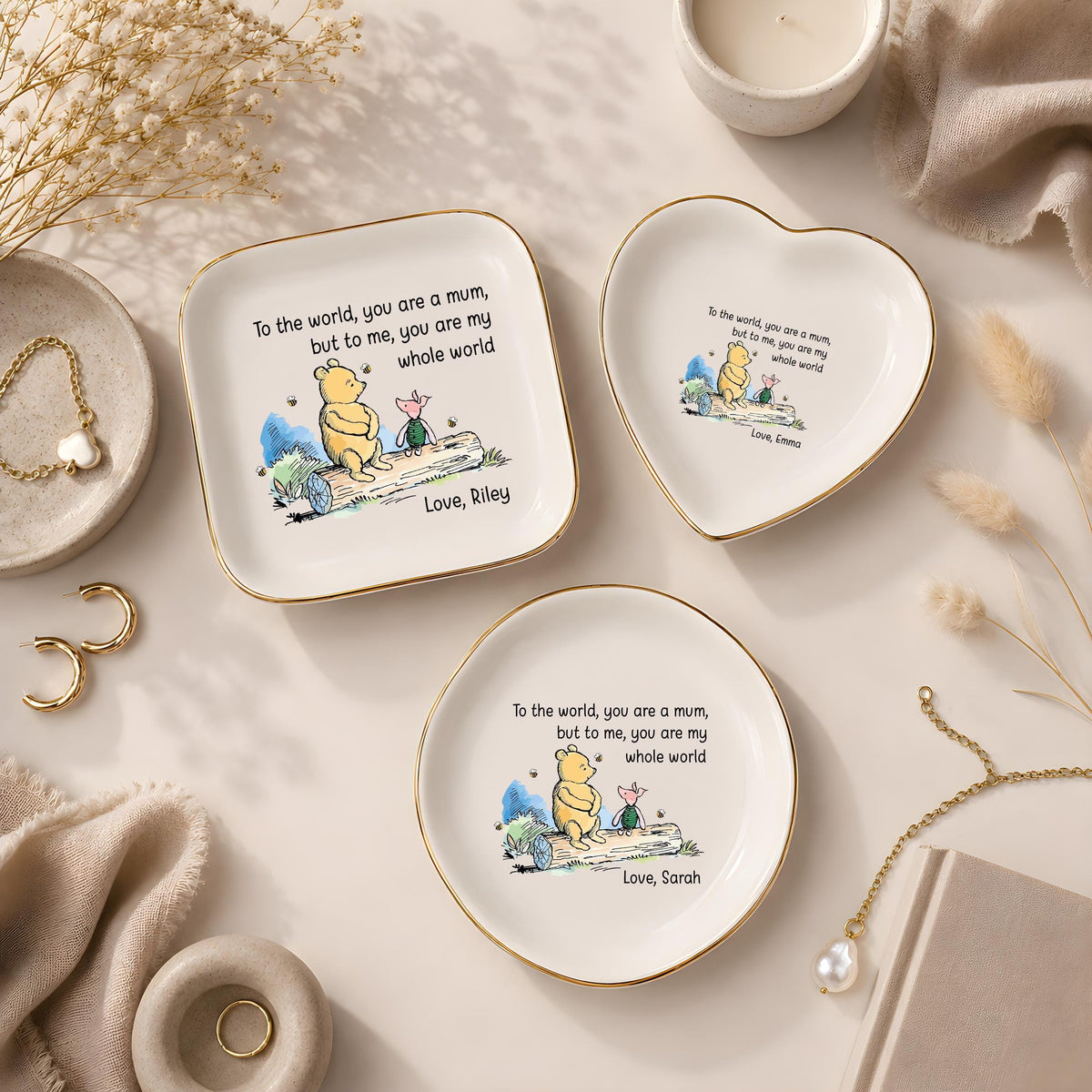 Custom Name Sentimental Quote Bear Ceramic Trinket Tray