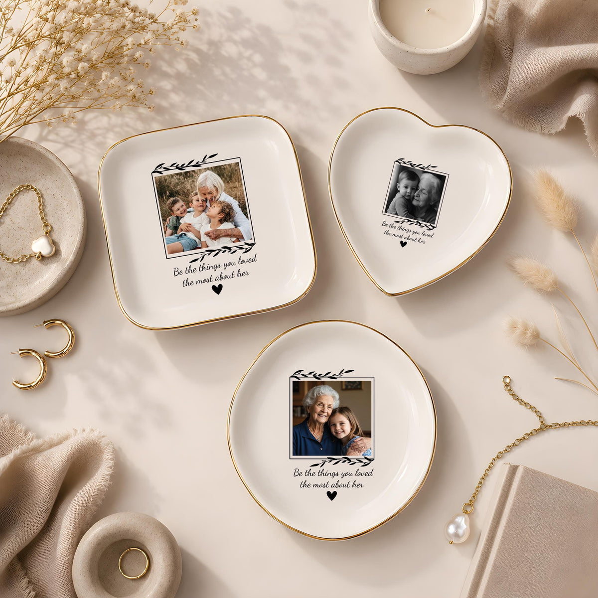 Custom Text and Picture Design Trinket Tray, Personalized Photo Memorial Jewelry Dish