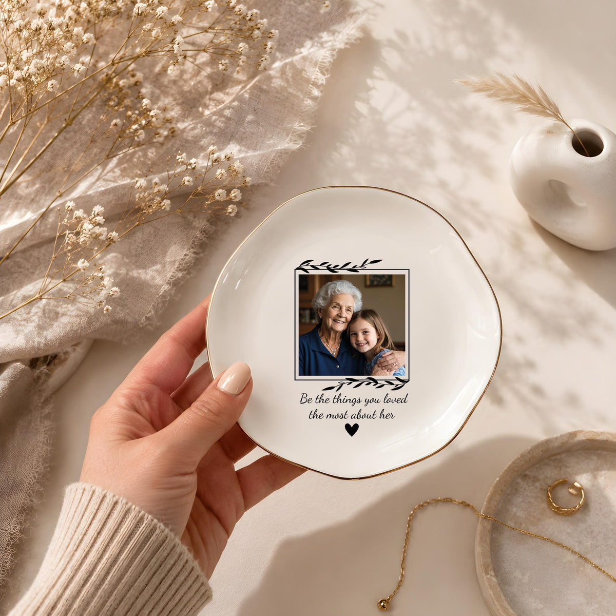 Custom Text and Picture Design Trinket Tray, Personalized Photo Memorial Jewelry Dish