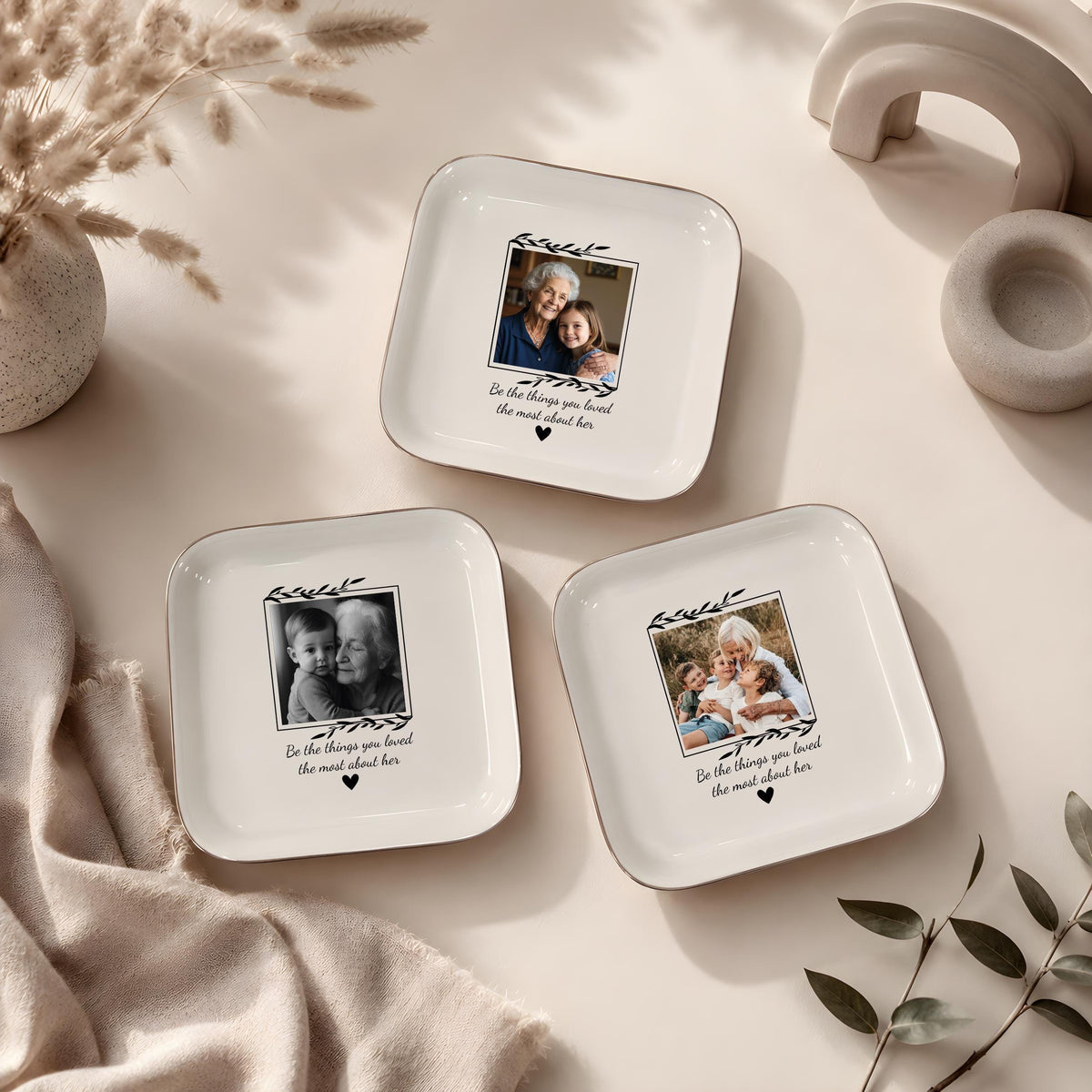 Custom Text and Picture Design Trinket Tray, Personalized Photo Memorial Jewelry Dish