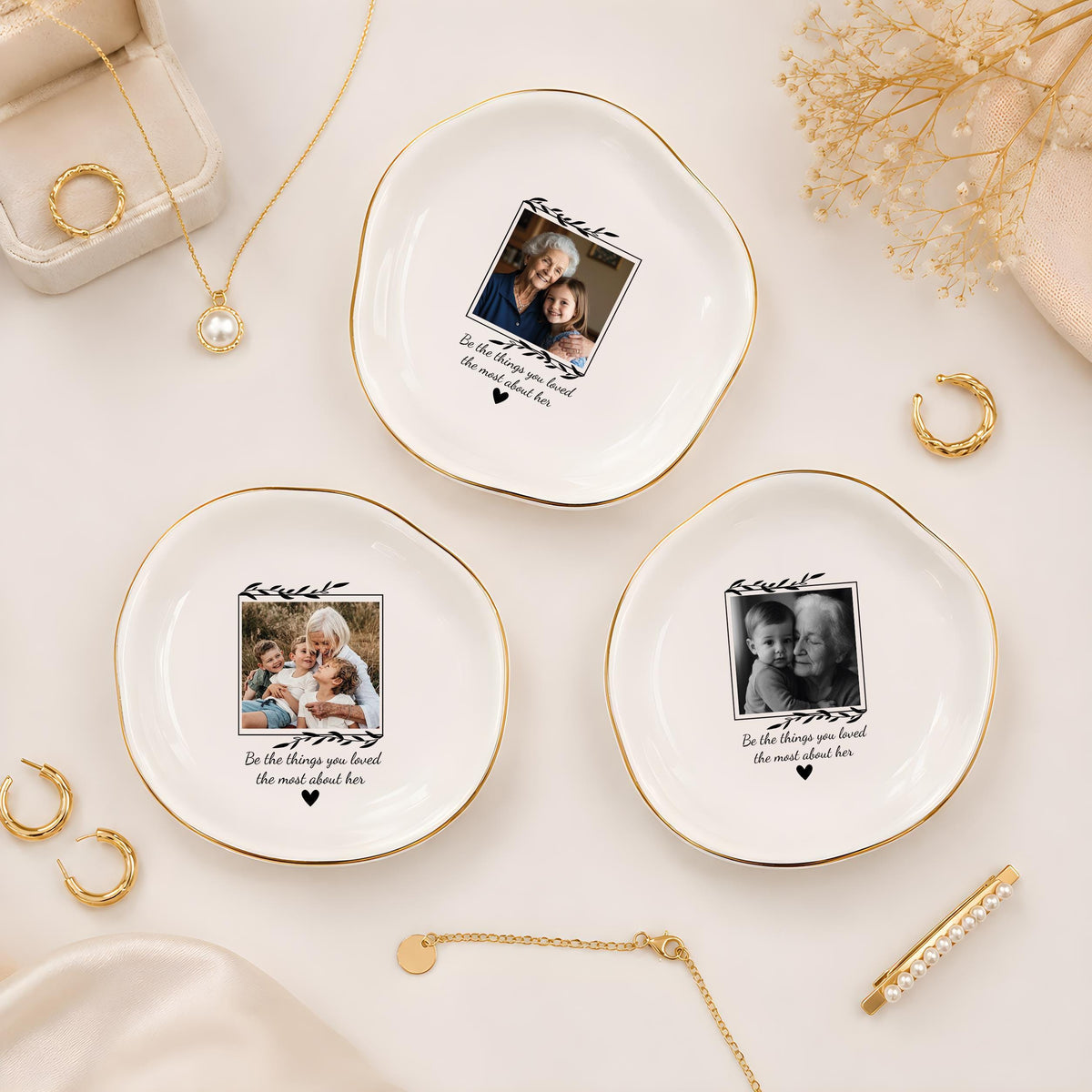 Custom Text and Picture Design Trinket Tray, Personalized Photo Memorial Jewelry Dish