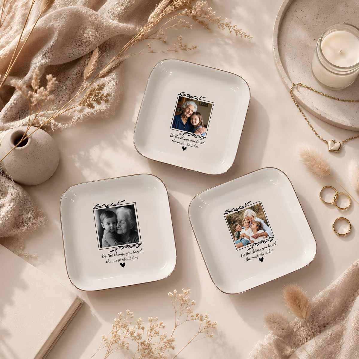 Custom Text and Picture Design Trinket Tray, Personalized Photo Memorial Jewelry Dish