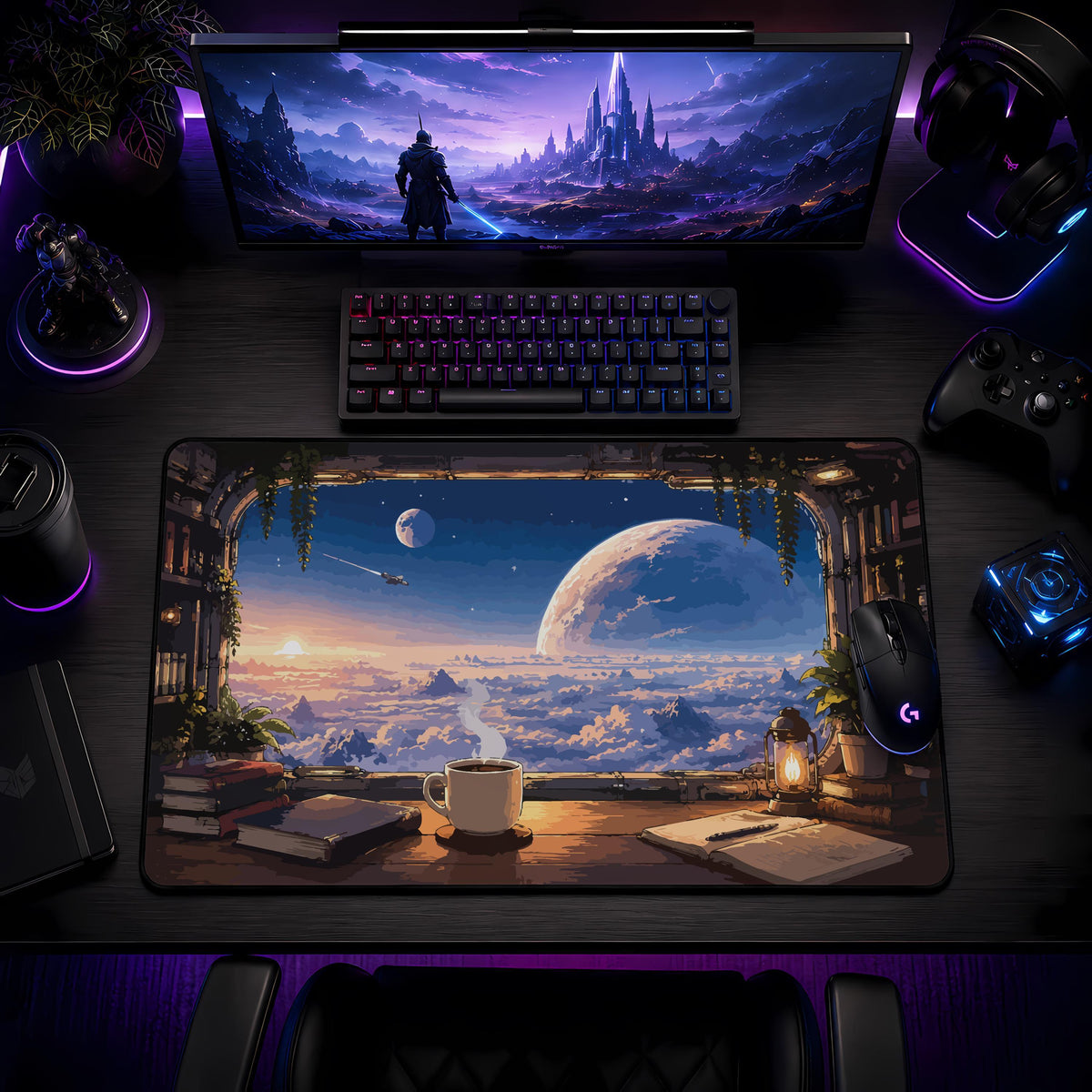 Personalized Sci-Fi Window Desk Mat, Space Landscape Mousepad, Gamer Gaming Setup Accessory Gift