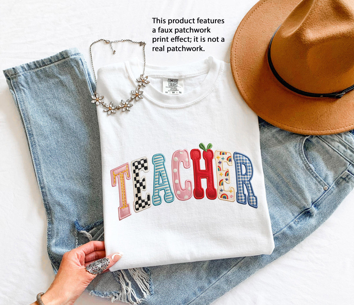Faux Patchwork Teacher Comfort Colors® Shirt, Back to School Teacher Tee, Teacher Appreciation Gift