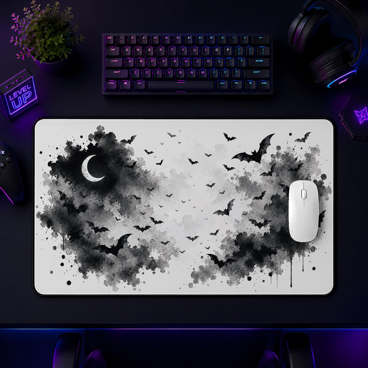 Gothic Bats Desk Mat, Spooky Halloween Mouse Pad, Witchy Gaming Accessory