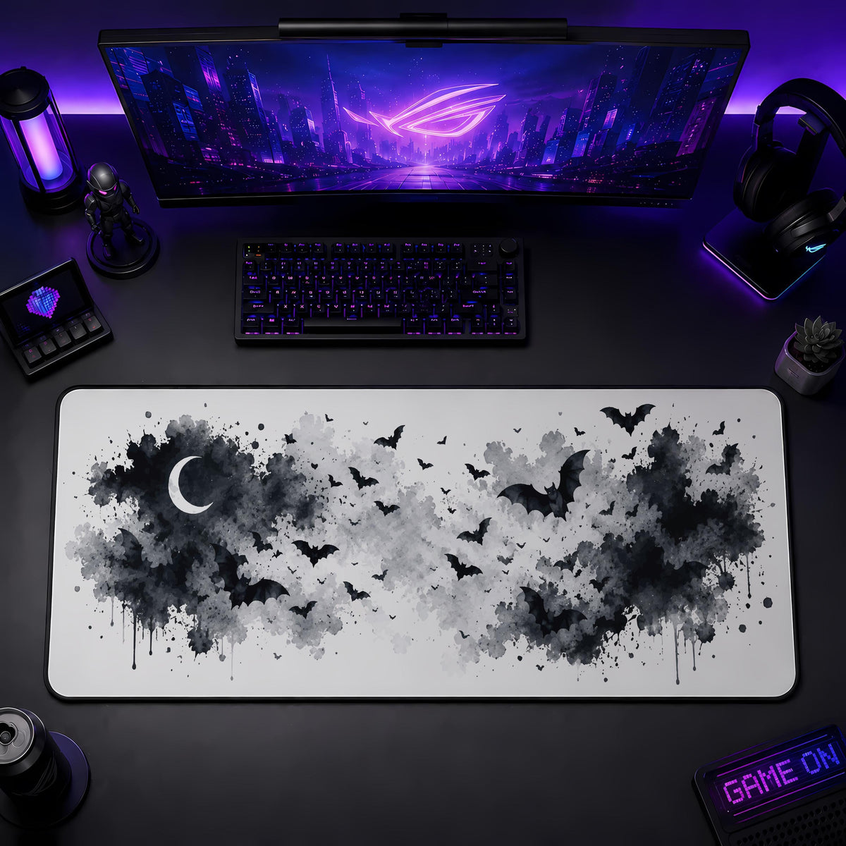 Gothic Bats Desk Mat, Spooky Halloween Mouse Pad, Witchy Gaming Accessory