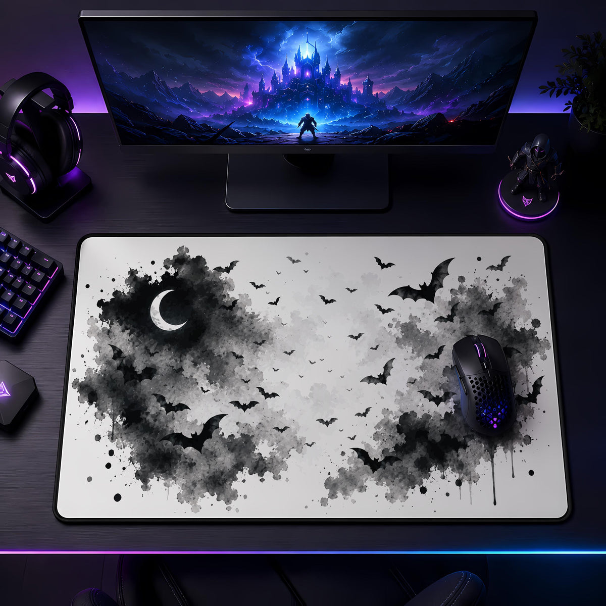 Gothic Bats Desk Mat, Spooky Halloween Mouse Pad, Witchy Gaming Accessory