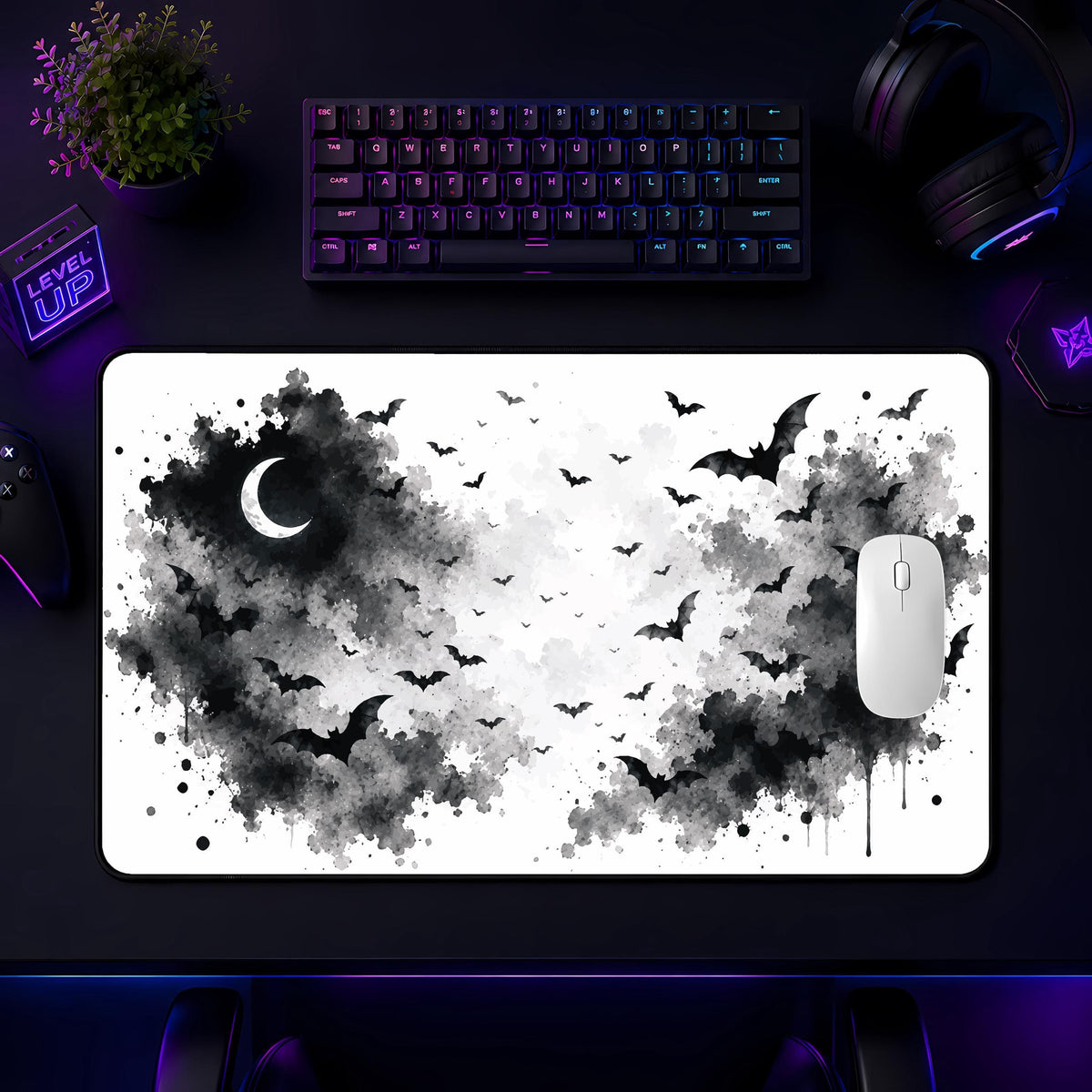 Gothic Bats Desk Mat, Spooky Halloween Mouse Pad, Witchy Gaming Accessory