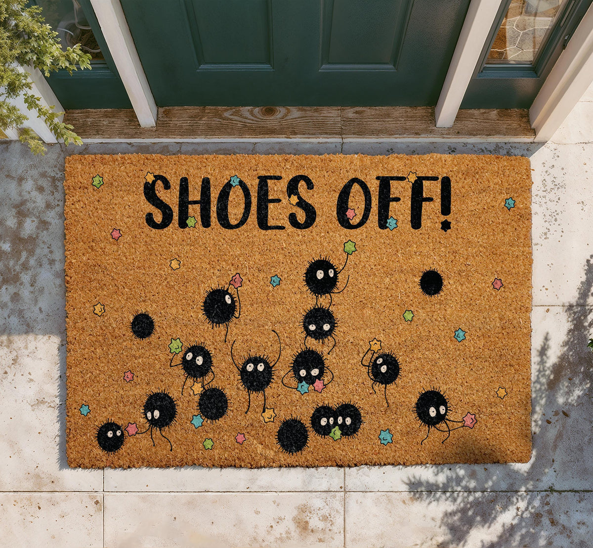 Shoes Off Doormat, Anime Spirits Welcome Mat, Nerdy Geeky Housewarming Gift