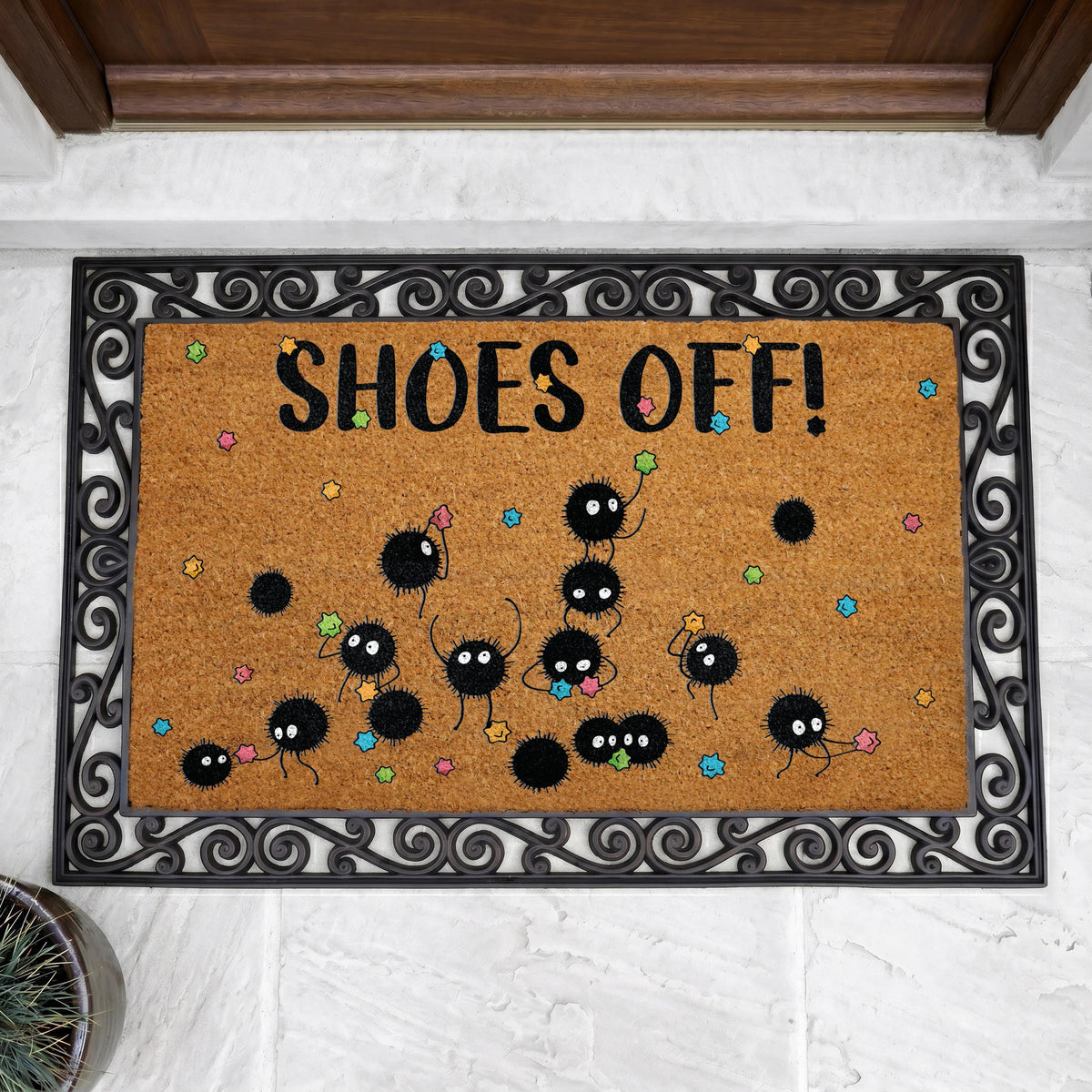 Shoes Off Doormat, Anime Spirits Welcome Mat, Nerdy Geeky Housewarming Gift