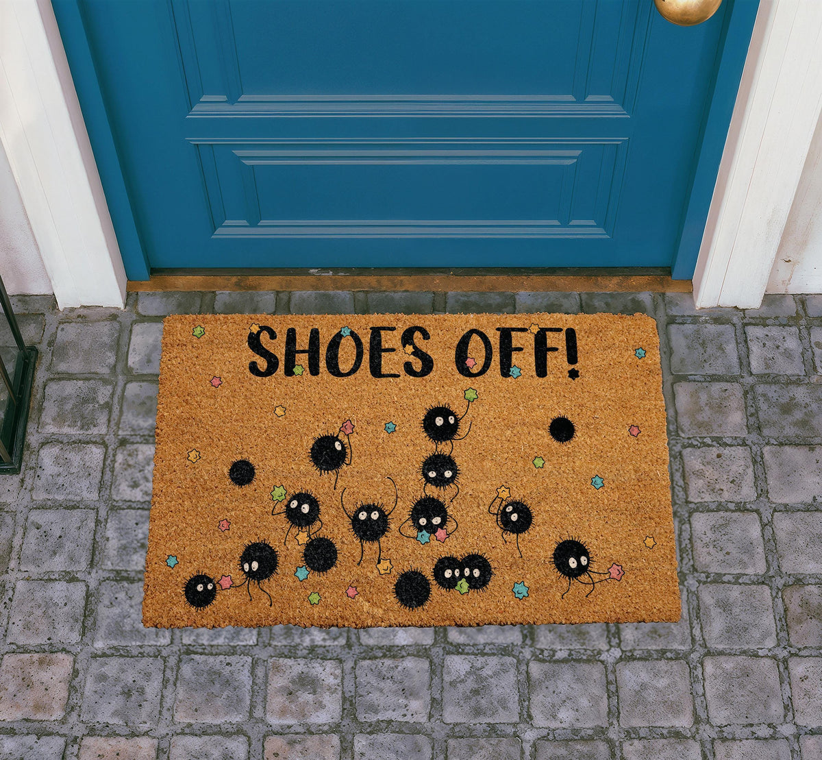 Shoes Off Doormat, Anime Spirits Welcome Mat, Nerdy Geeky Housewarming Gift