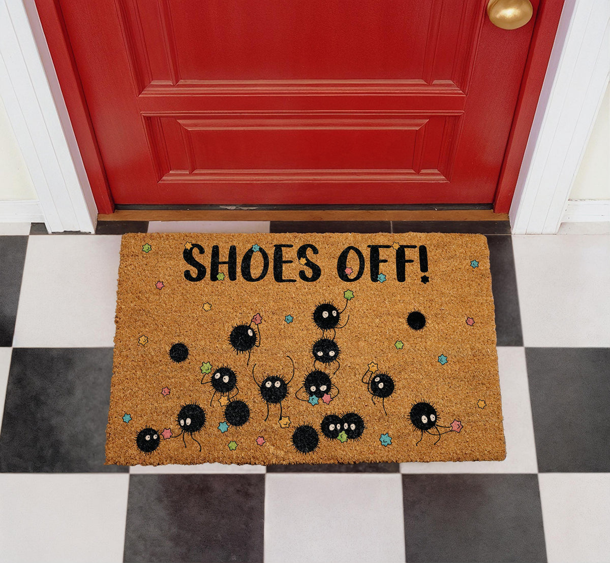 Shoes Off Doormat, Anime Spirits Welcome Mat, Nerdy Geeky Housewarming Gift