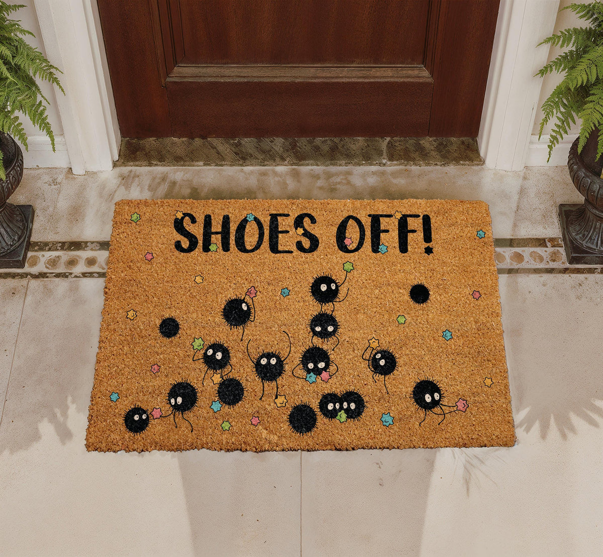 Shoes Off Doormat, Anime Spirits Welcome Mat, Nerdy Geeky Housewarming Gift