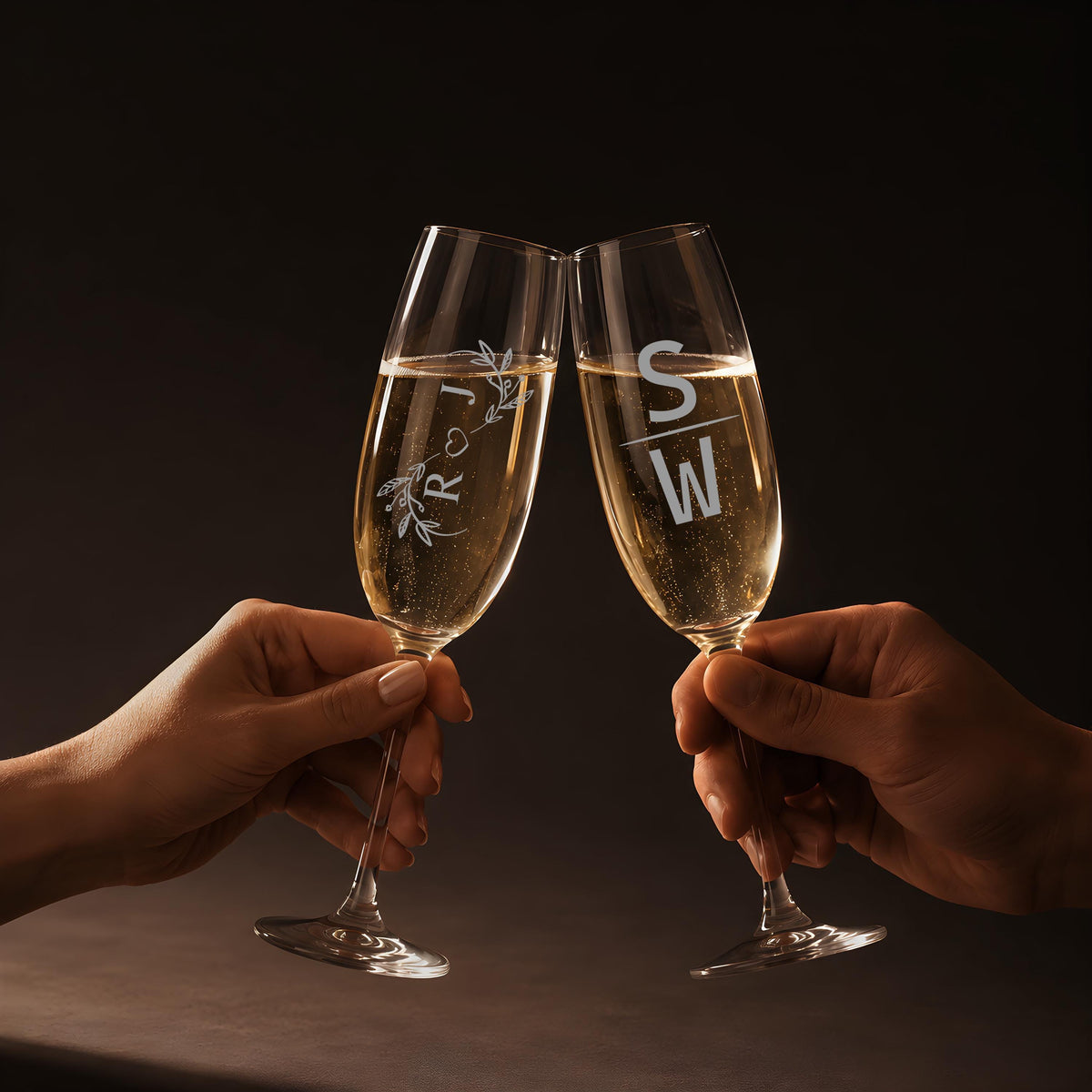 Personalized Engraved Wine Glasses, Custom Monogram Champagne Flutes for Weddings