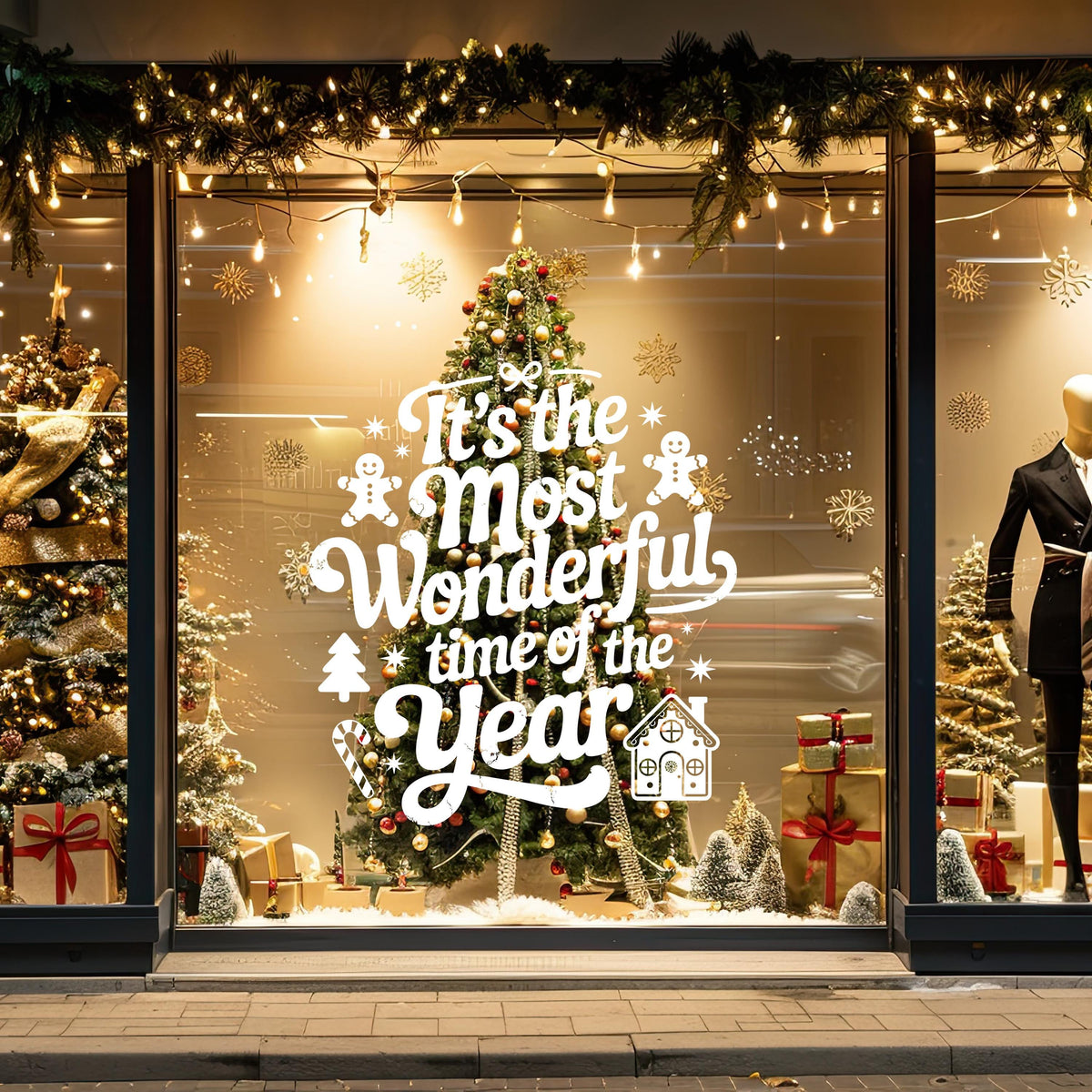Christmas Storefront Vinyl Sticker, "Most Time" Window Decal, Shop Decor
