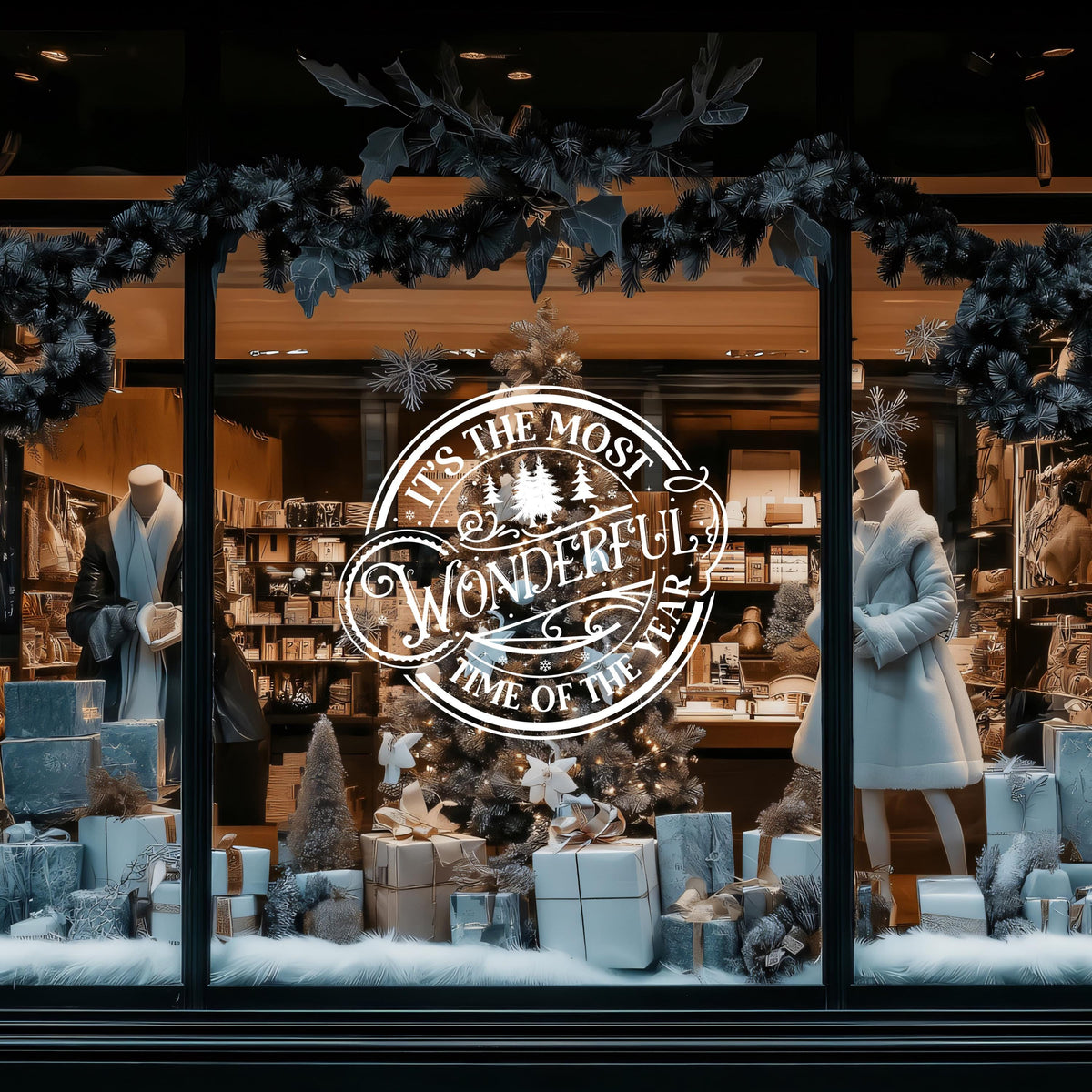 Christmas Storefront Vinyl Sticker, "Most Time" Window Decal, Shop Decor