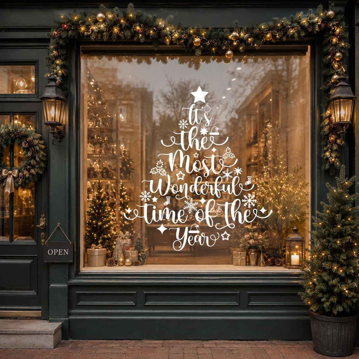 Christmas Storefront Vinyl Sticker, "Most Time" Window Decal, Shop Decor
