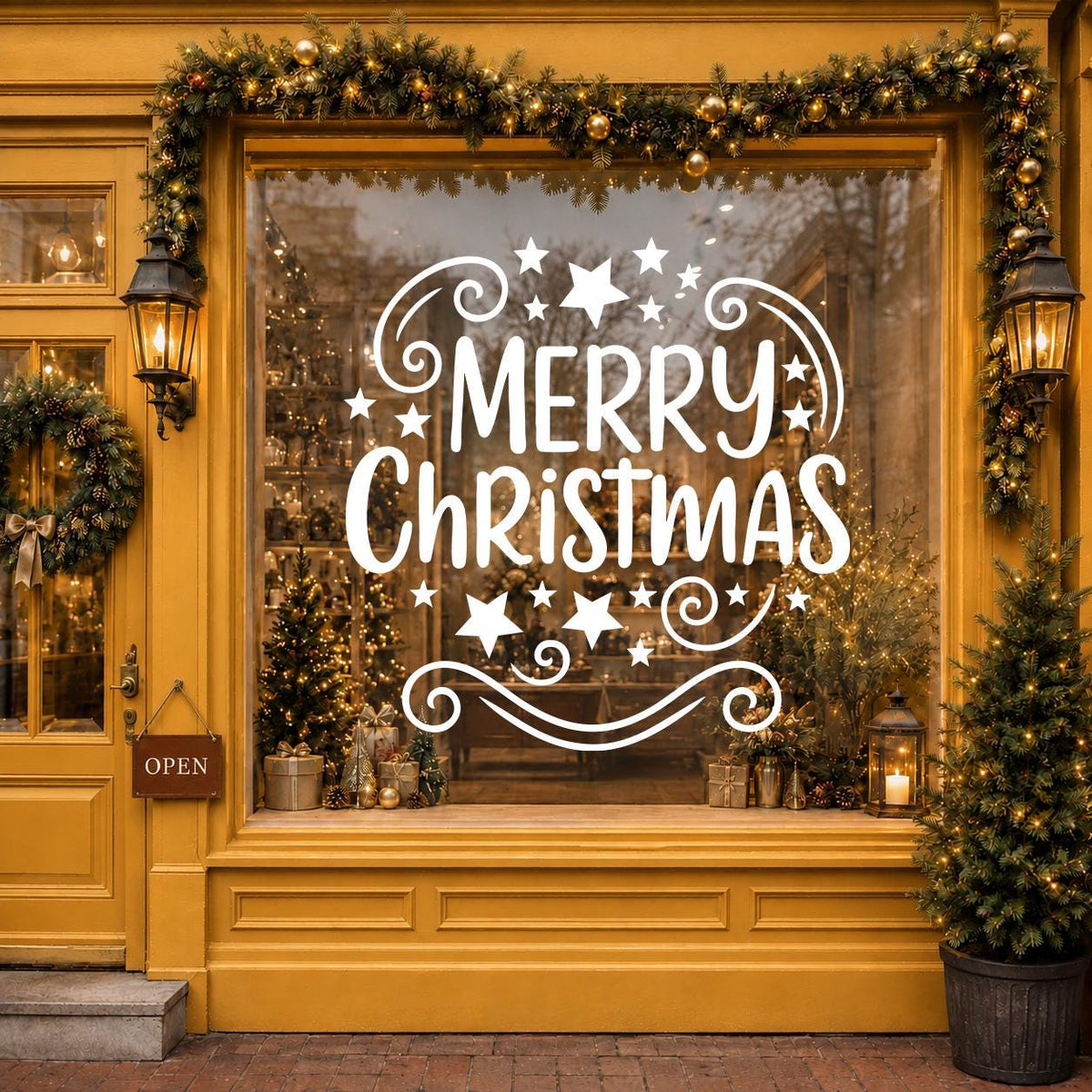 Merry Christmas Storefront Vinyl Decal, Holiday Shop Window Sticker