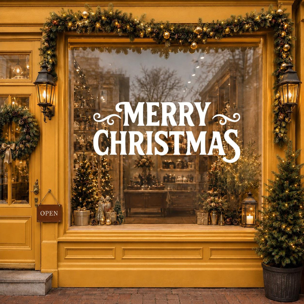 Merry Christmas Storefront Vinyl Decal, Holiday Shop Window Sticker