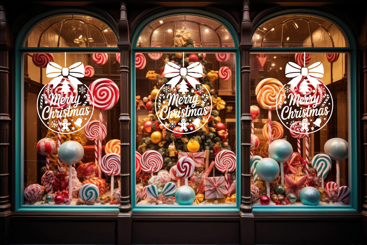 Merry Christmas Window Decal, Festive Shop Ornament Vinyl Sticker