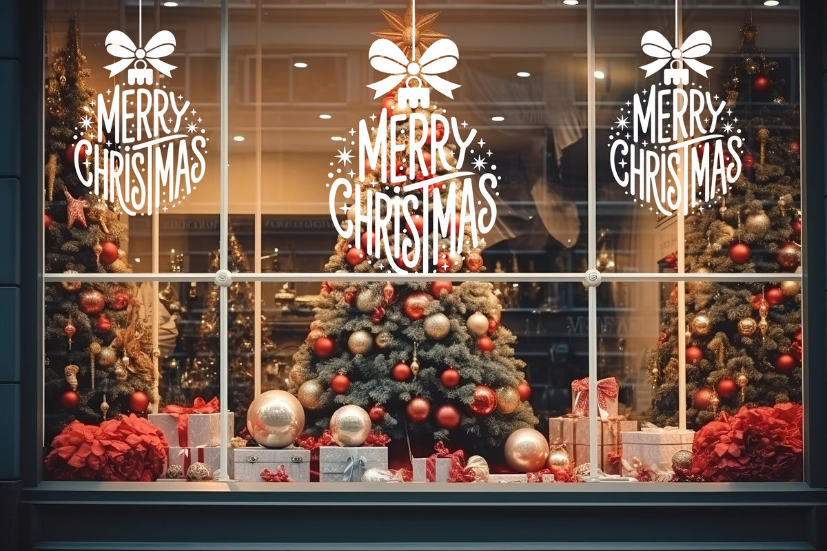 Merry Christmas Window Decal, Elegant White Vinyl Lettering, Holiday Shop Decor