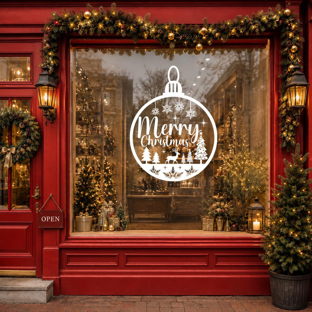 Merry Christmas Window Decal, Elegant White Vinyl Lettering, Holiday Shop Decor
