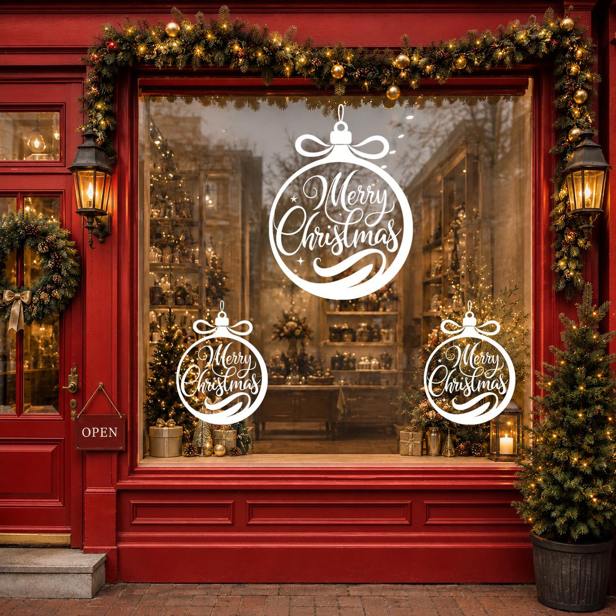 Merry Christmas Window Decal, Elegant White Vinyl Lettering, Holiday Shop Decor