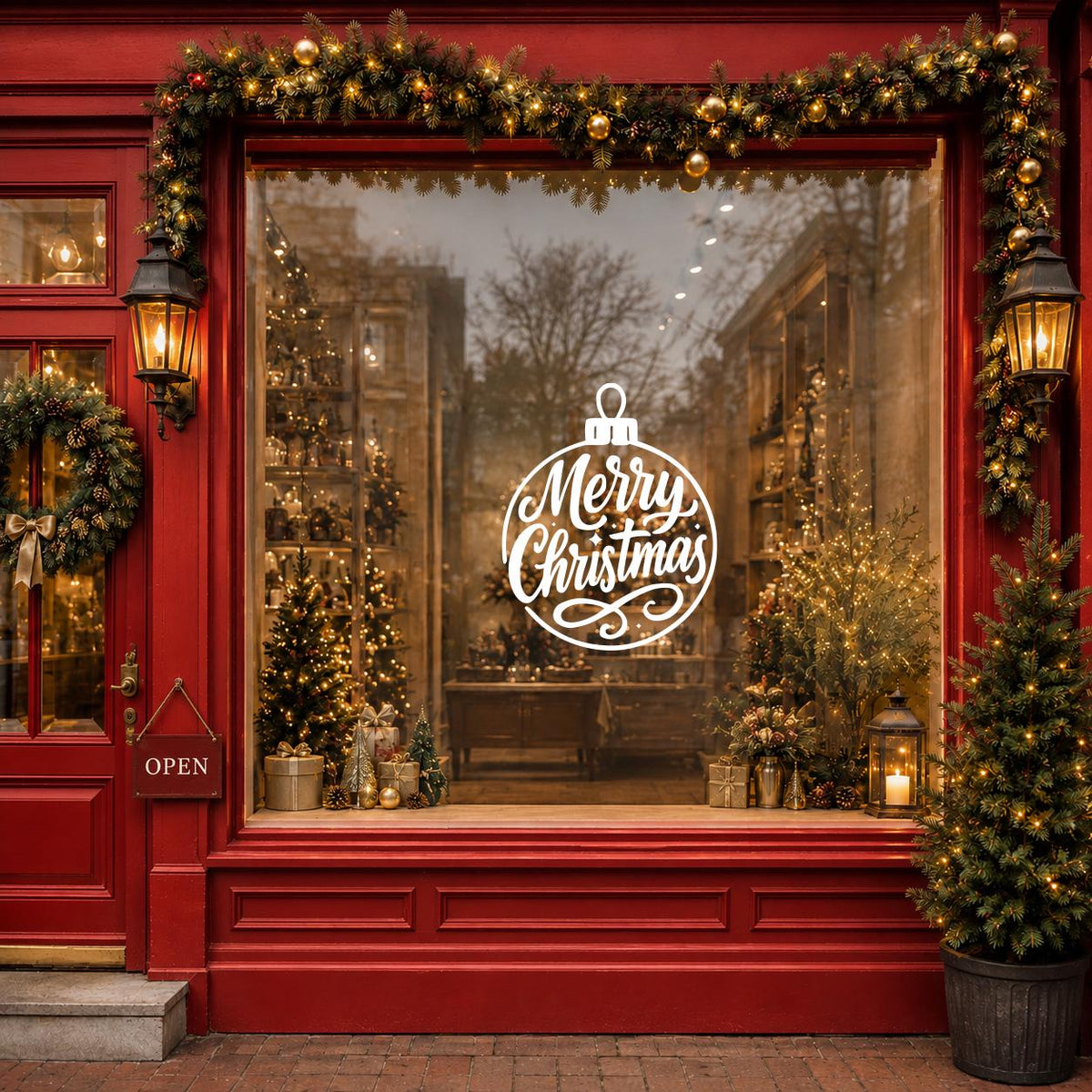 Merry Christmas Window Decal, Elegant White Vinyl Lettering, Holiday Shop Decor
