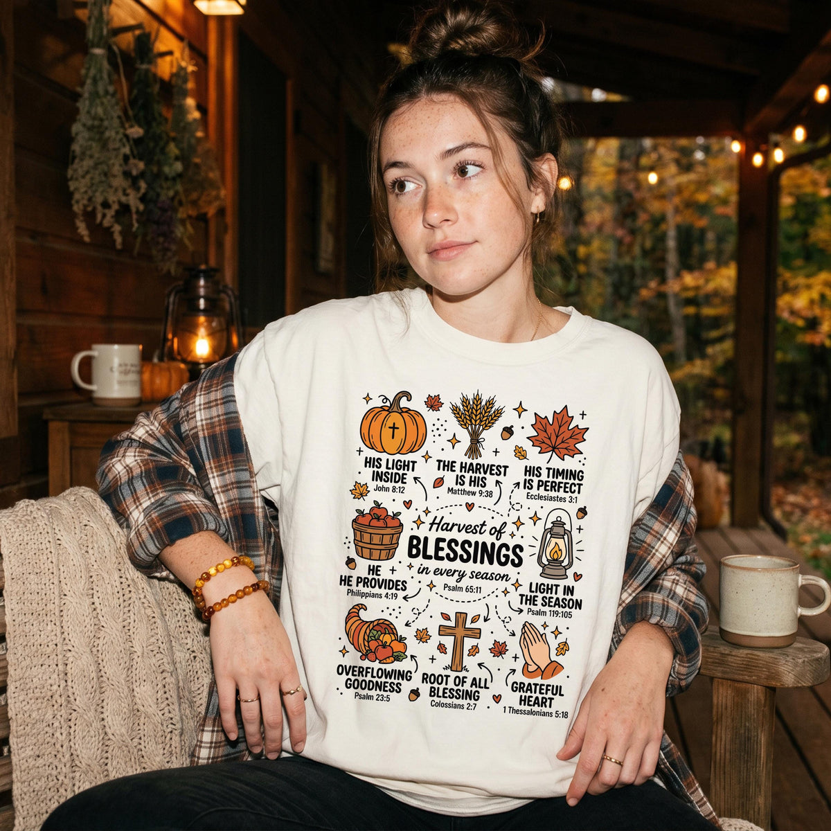 Fall Bible Verse Comfort Colors® Shirt, Harvest of Blessing Autumn Tee, Thanksgiving Gift