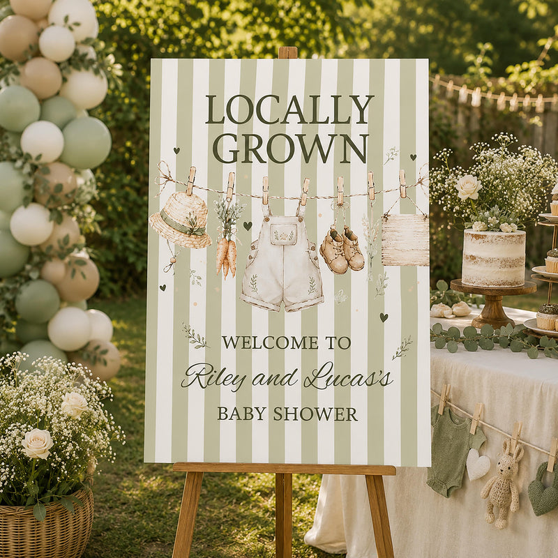Locally Grown Baby Shower Sign, Farm Theme Welcome Decor (Foam Board or Coroplast)