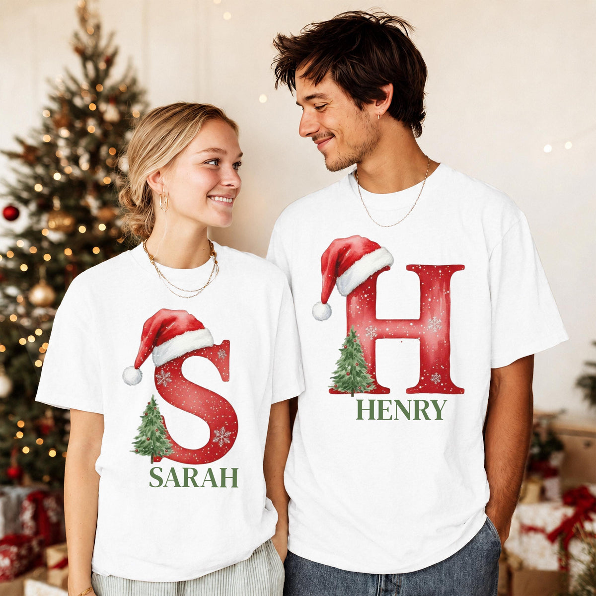 Personalized Santa Hat Comfort Colors® Shirt, Family Matching Xmas Tee, Christmas Group Crewneck