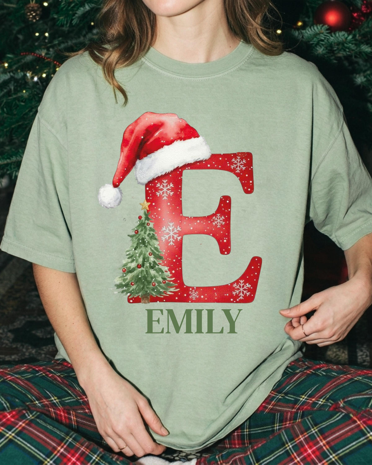 Personalized Santa Hat Comfort Colors® Shirt, Family Matching Xmas Tee, Christmas Group Crewneck