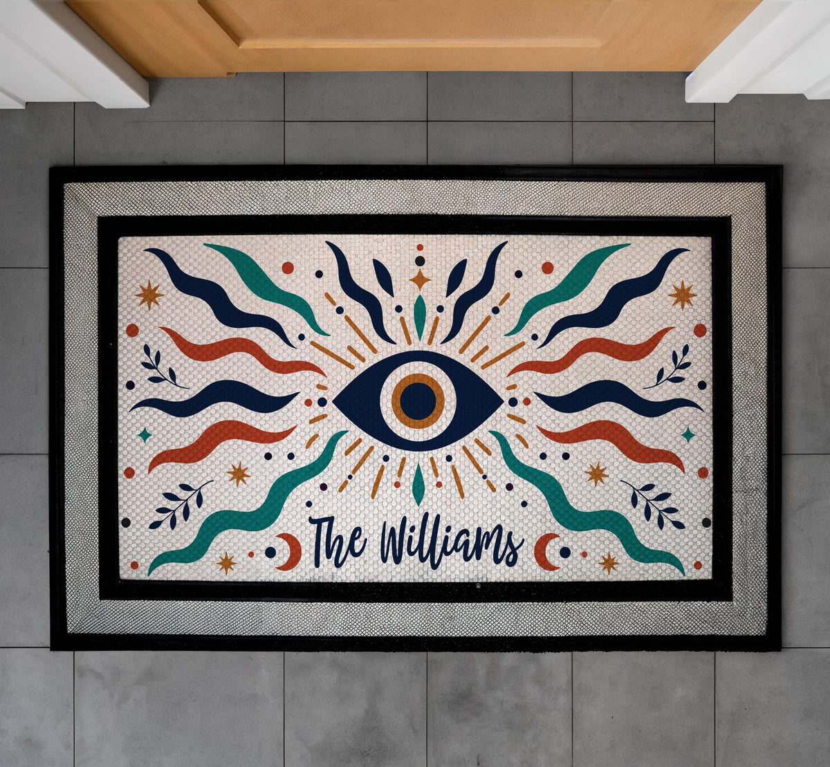 Personalized Evil Eye Doormat, Mystical Boho Welcome Mat, Spiritual Home Entrance Decor