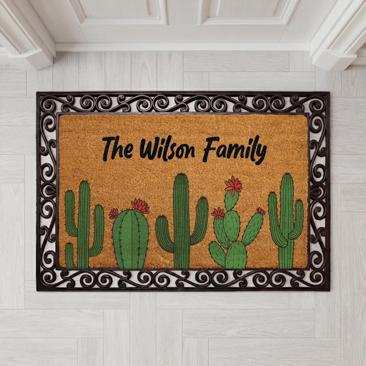 Personalized Cactus Doormat, Desert Theme Welcome Mat, Southwestern Porch Decor