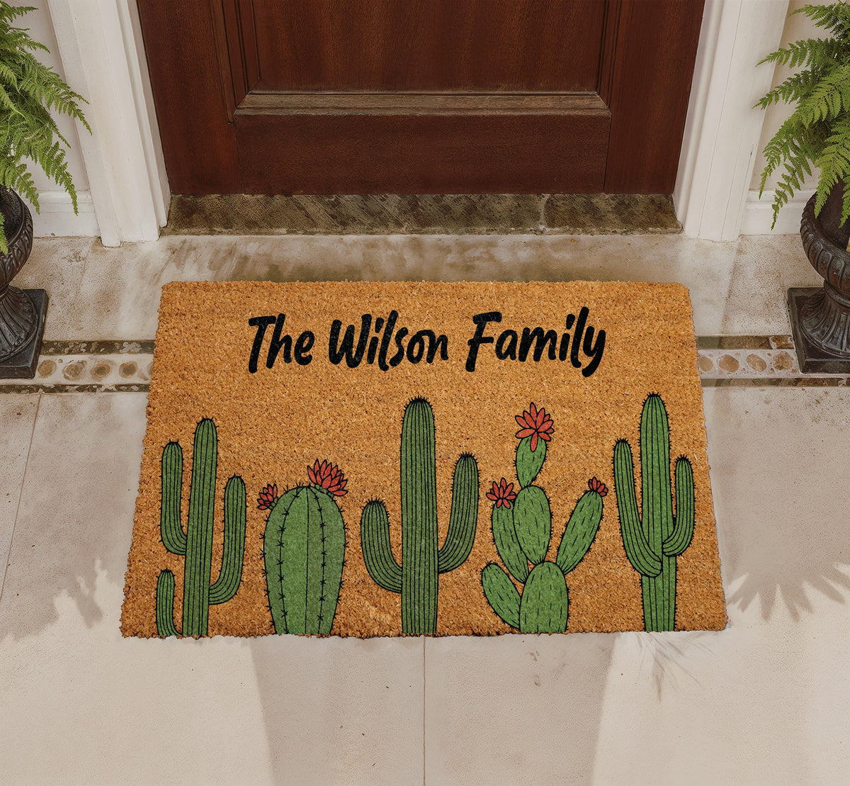 Personalized Cactus Doormat, Desert Theme Welcome Mat, Southwestern Porch Decor