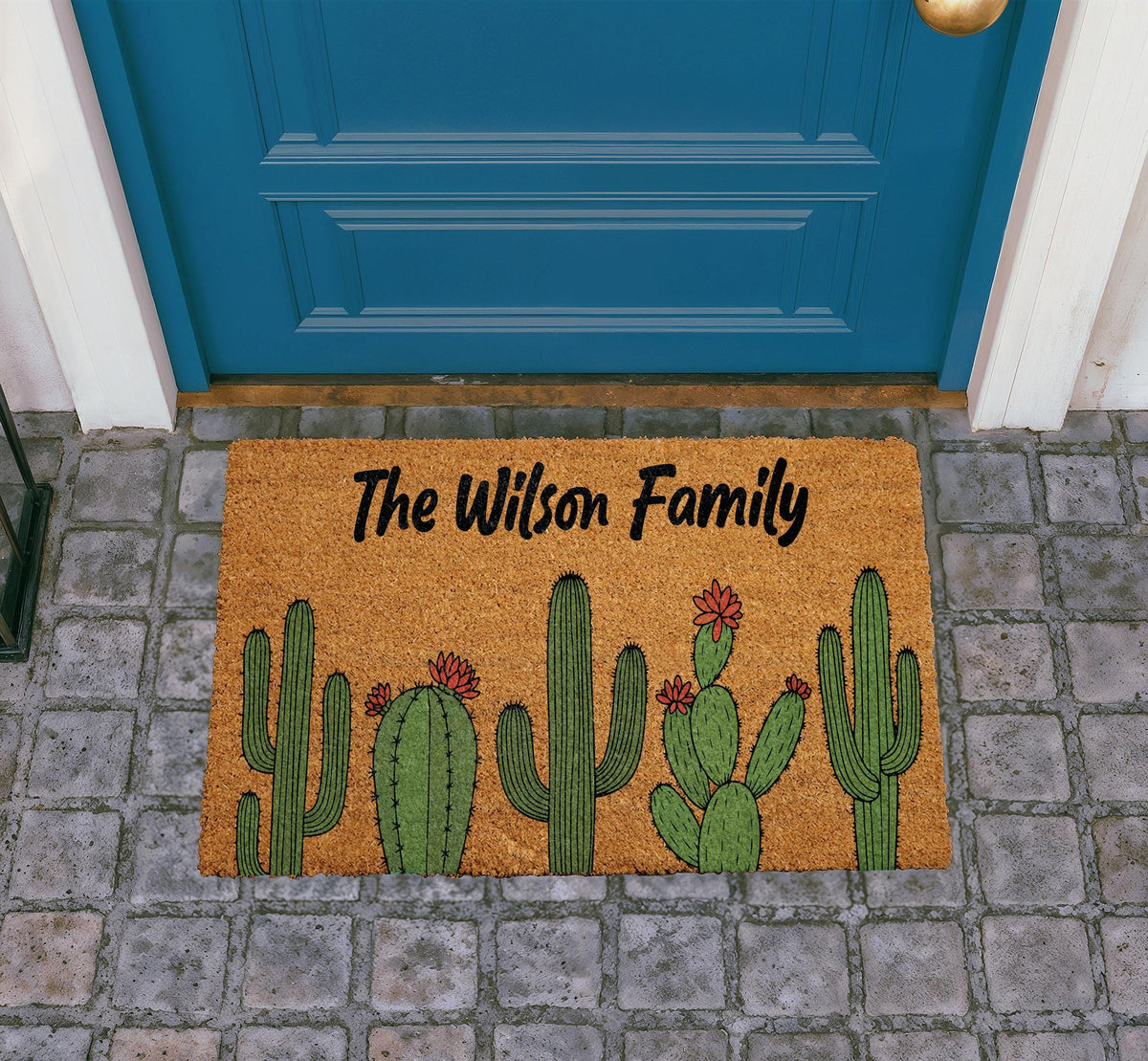 Personalized Cactus Doormat, Desert Theme Welcome Mat, Southwestern Porch Decor