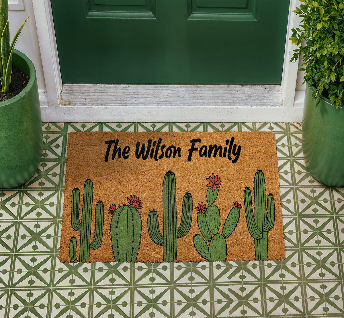 Personalized Cactus Doormat, Desert Theme Welcome Mat, Southwestern Porch Decor