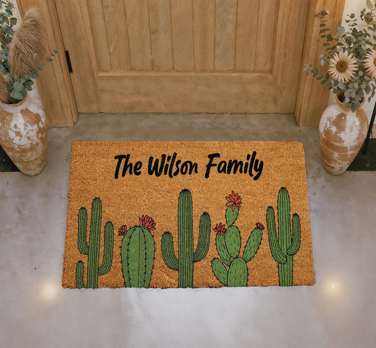 Personalized Cactus Doormat, Desert Theme Welcome Mat, Southwestern Porch Decor
