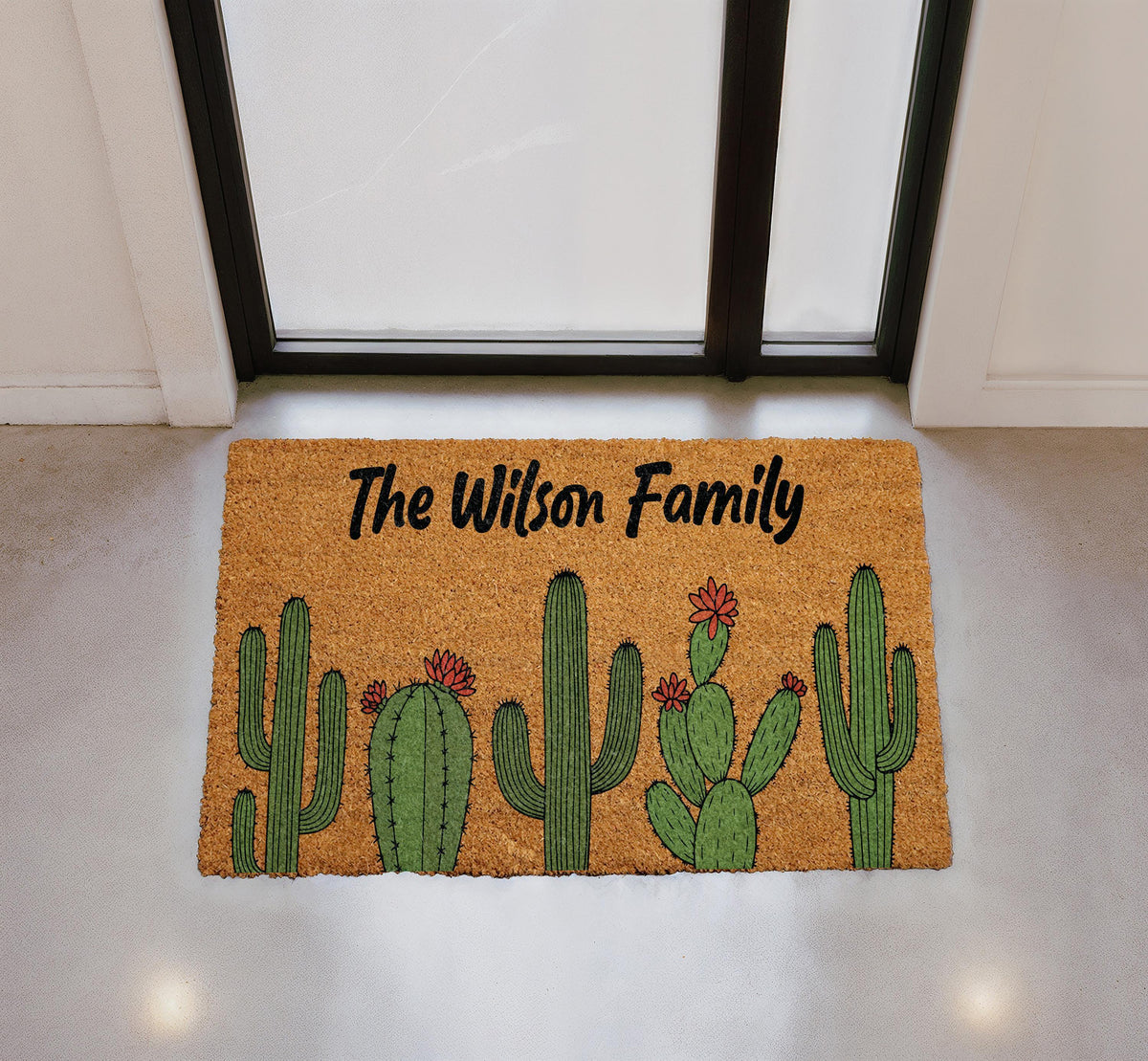 Personalized Cactus Doormat, Desert Theme Welcome Mat, Southwestern Porch Decor