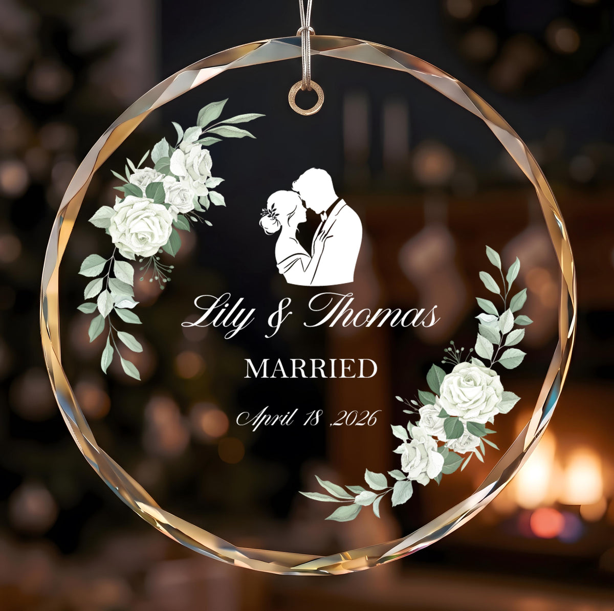 Custom Name & Date Married Crystal Glass Ornament