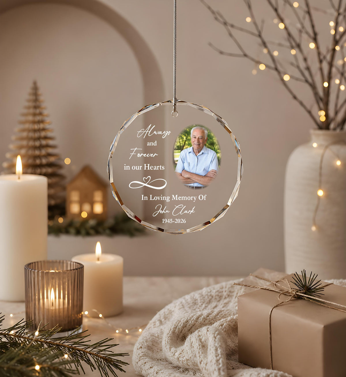 Personalized Photo Memorial Glass Keepsake, Custom Name & Picture Remembrance Ornament