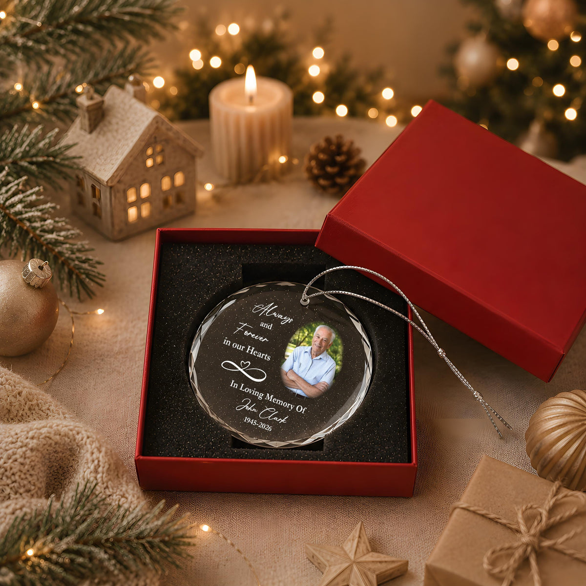 Personalized Photo Memorial Glass Keepsake, Custom Name & Picture Remembrance Ornament