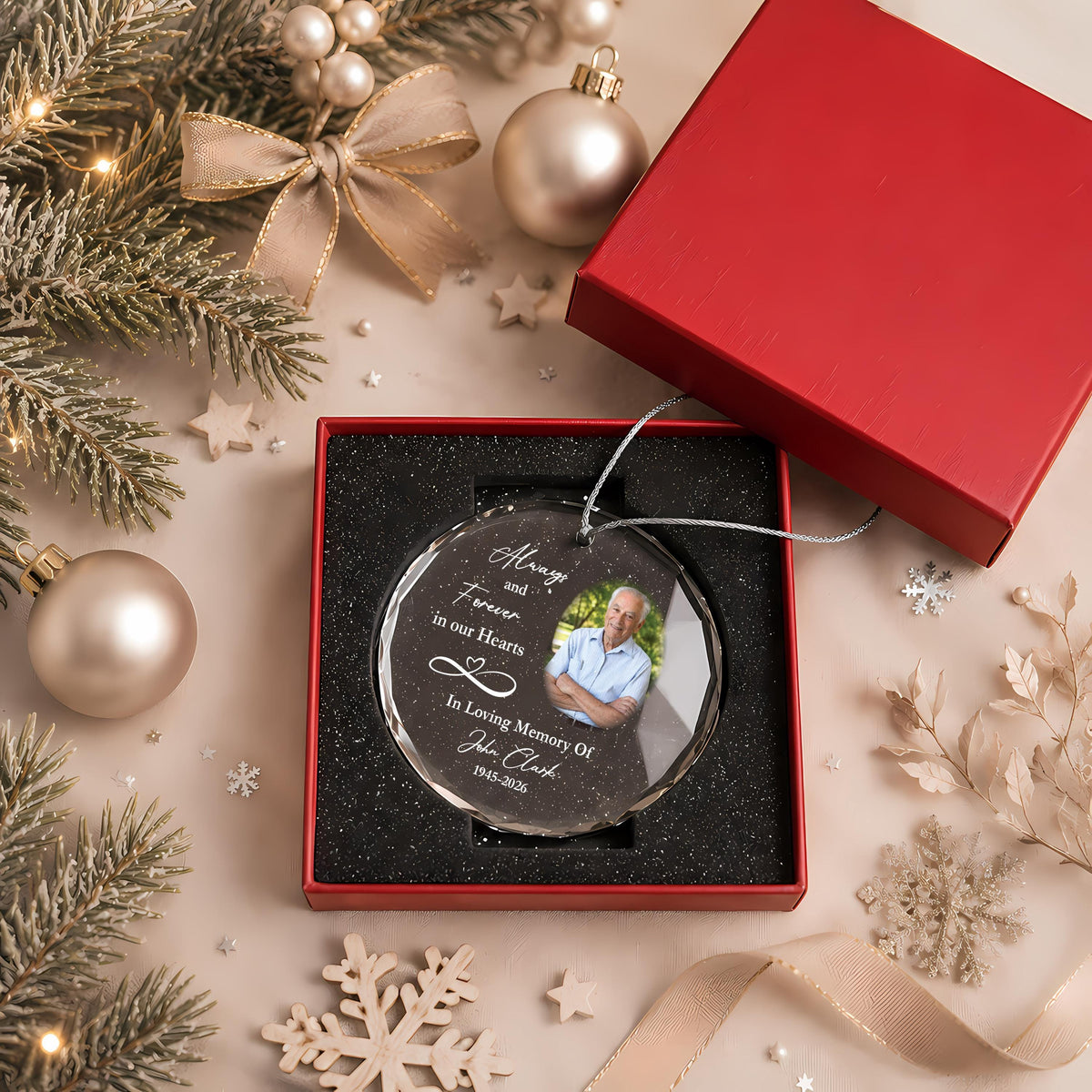 Personalized Photo Memorial Glass Keepsake, Custom Name & Picture Remembrance Ornament