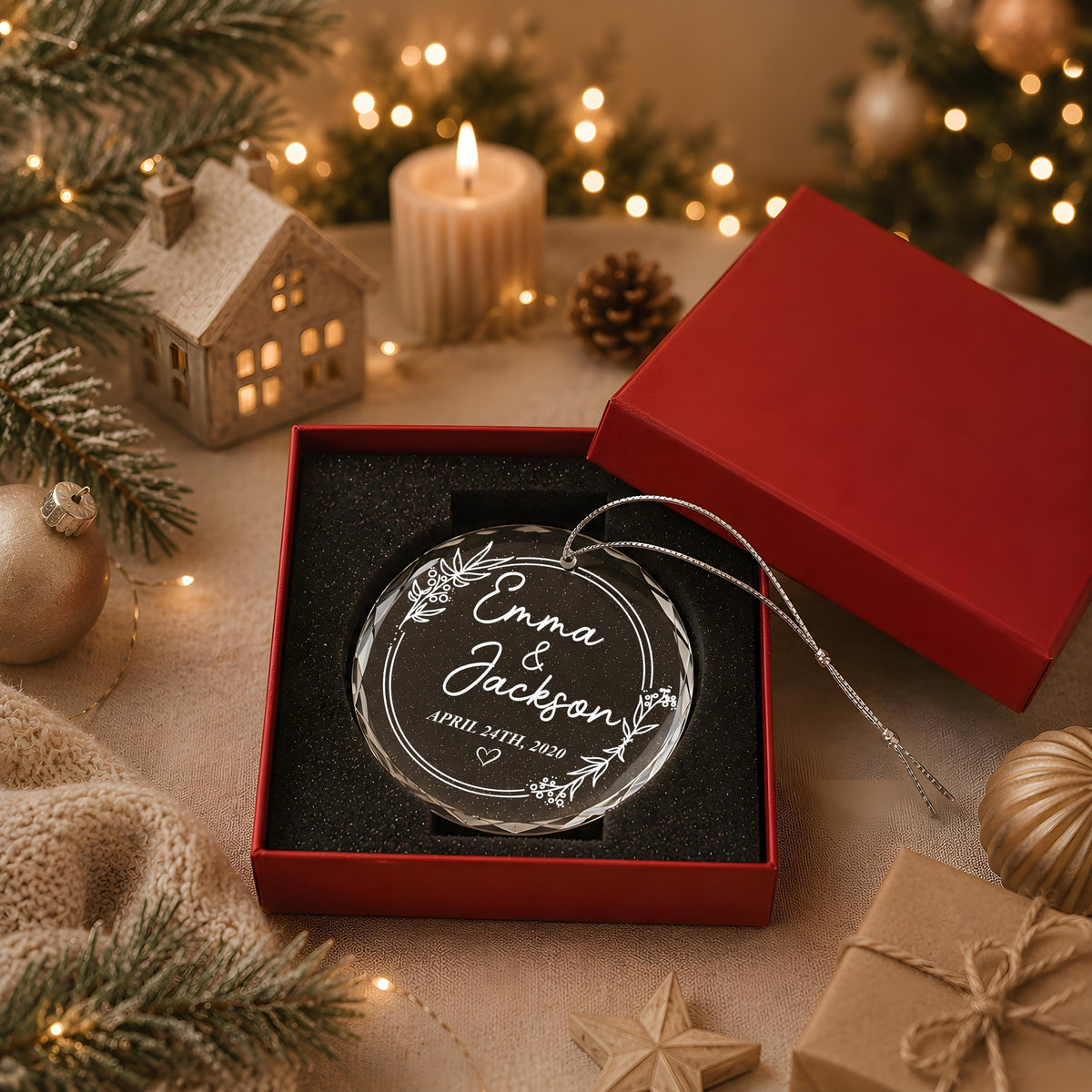 Custom Couples Name Wedding Date Ornament, Personalized Anniversary Keepsake