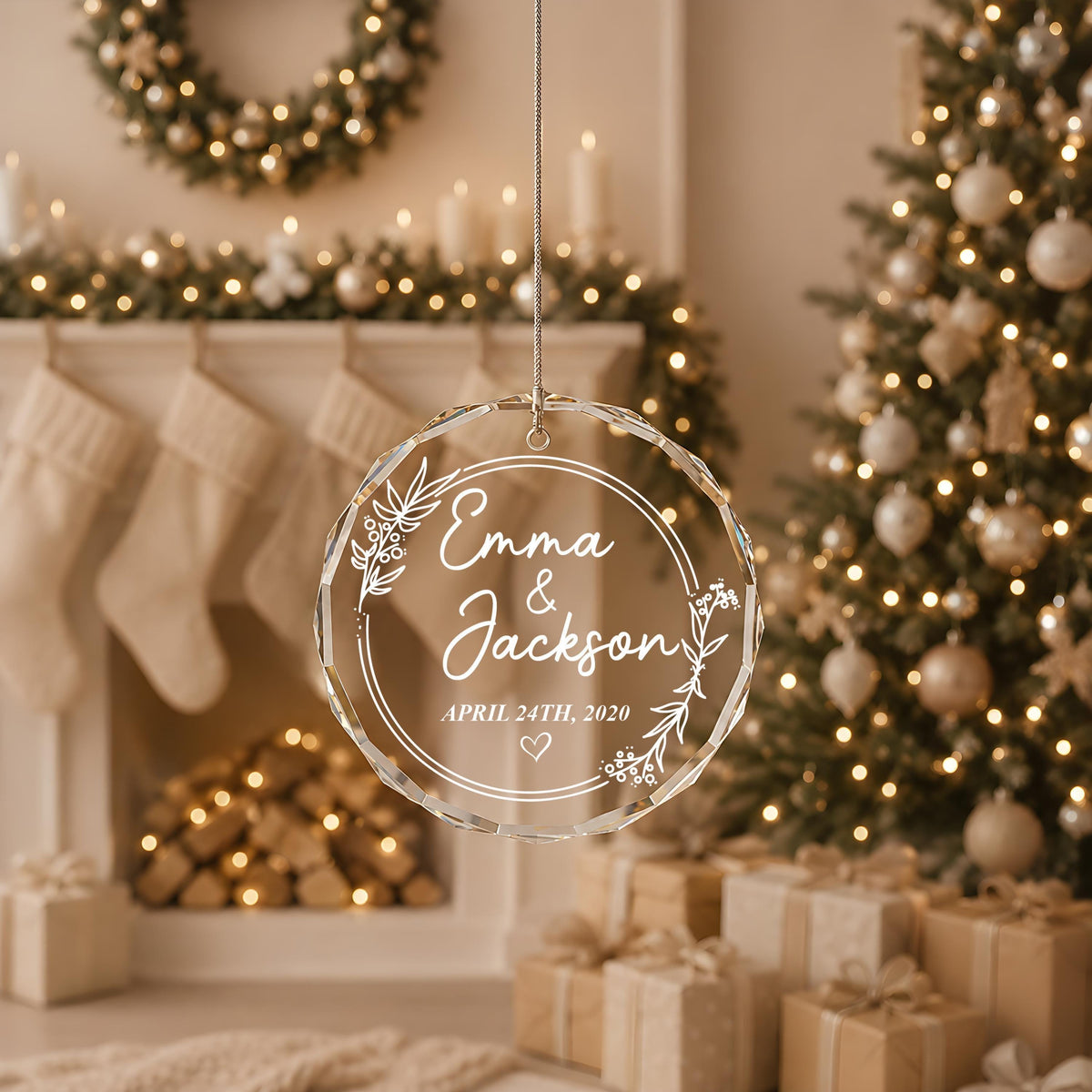 Custom Couples Name Wedding Date Ornament, Personalized Anniversary Keepsake