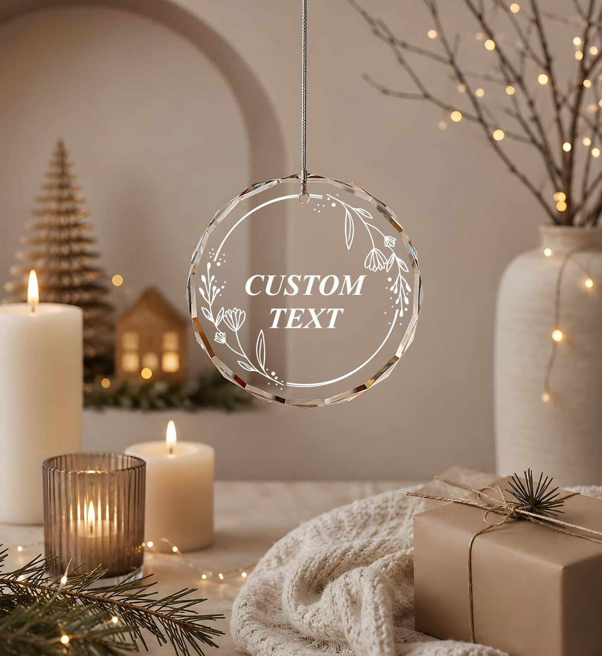 Personalized Custom Text Ornament, Custom Quote Keepsake, Floral Wreath Wedding Keepsake