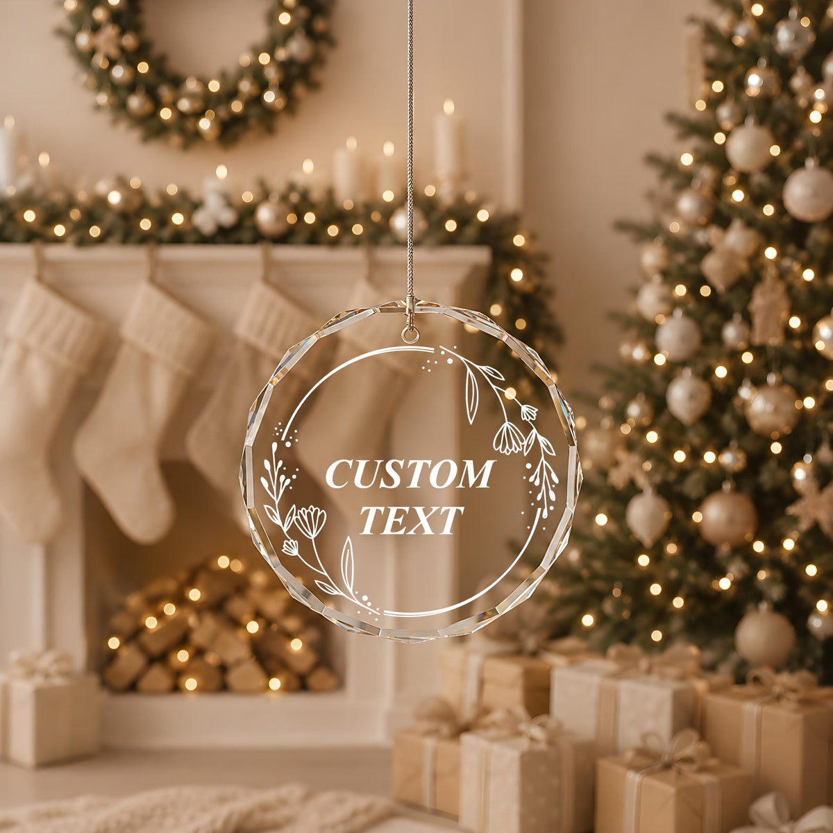 Personalized Custom Text Ornament, Custom Quote Keepsake, Floral Wreath Wedding Keepsake