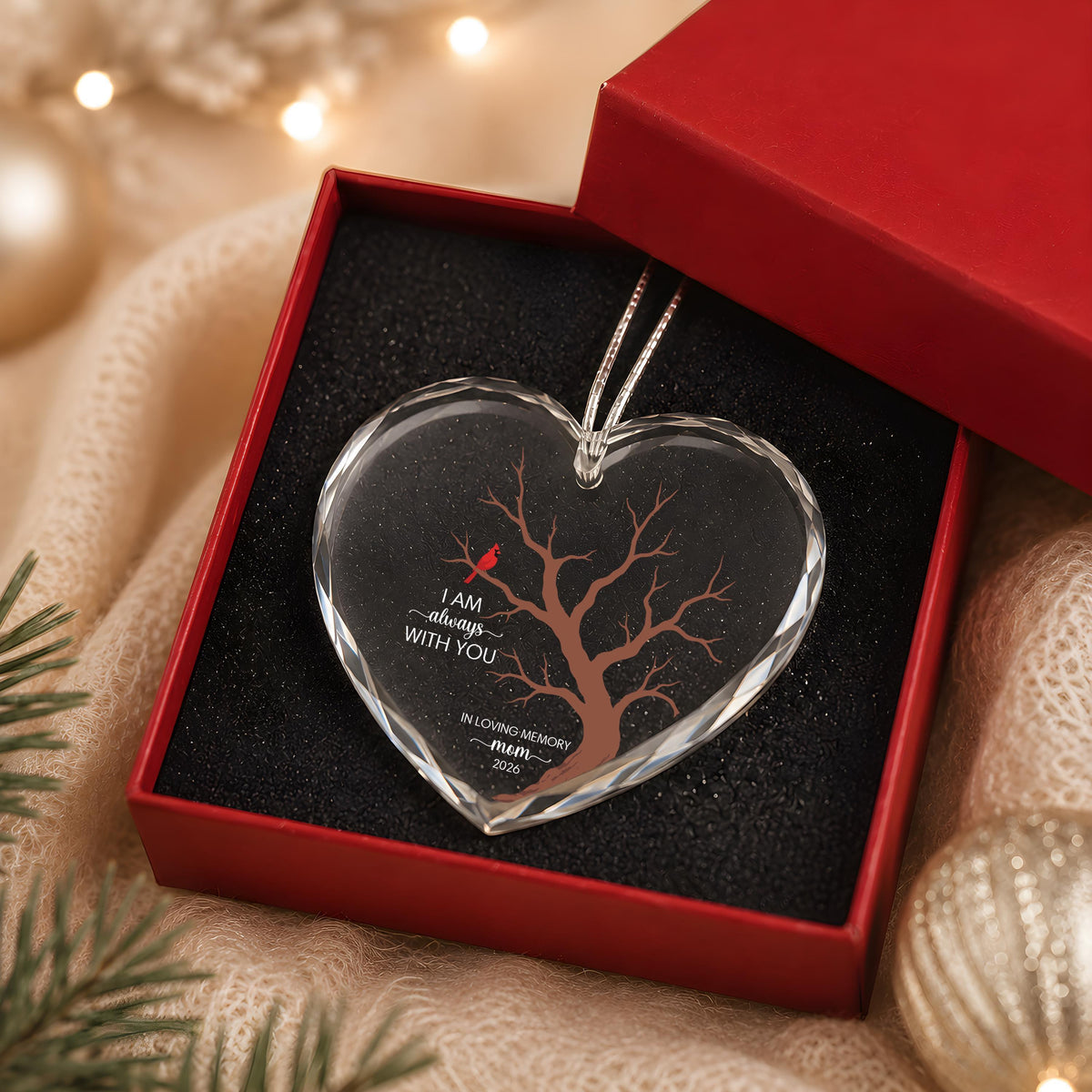 Cardinal Memorial Ornament, Loss of Loved One Remembrance Gift, In Loving Memory Heart Keepsake